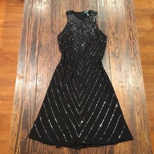Ralph Lauren Black Sequin Bias Cut Midlength Dress